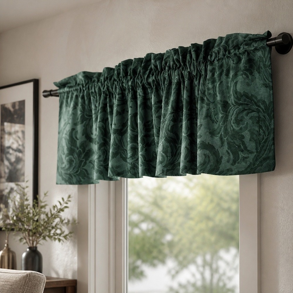 JCPenney Valance Set of 4 76x18" Emerald Green Damask Jacquard Curtains Vintage